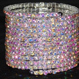 Bracelet Iridescent upper arm band stretchy layered crystal cuff AB cocktail new